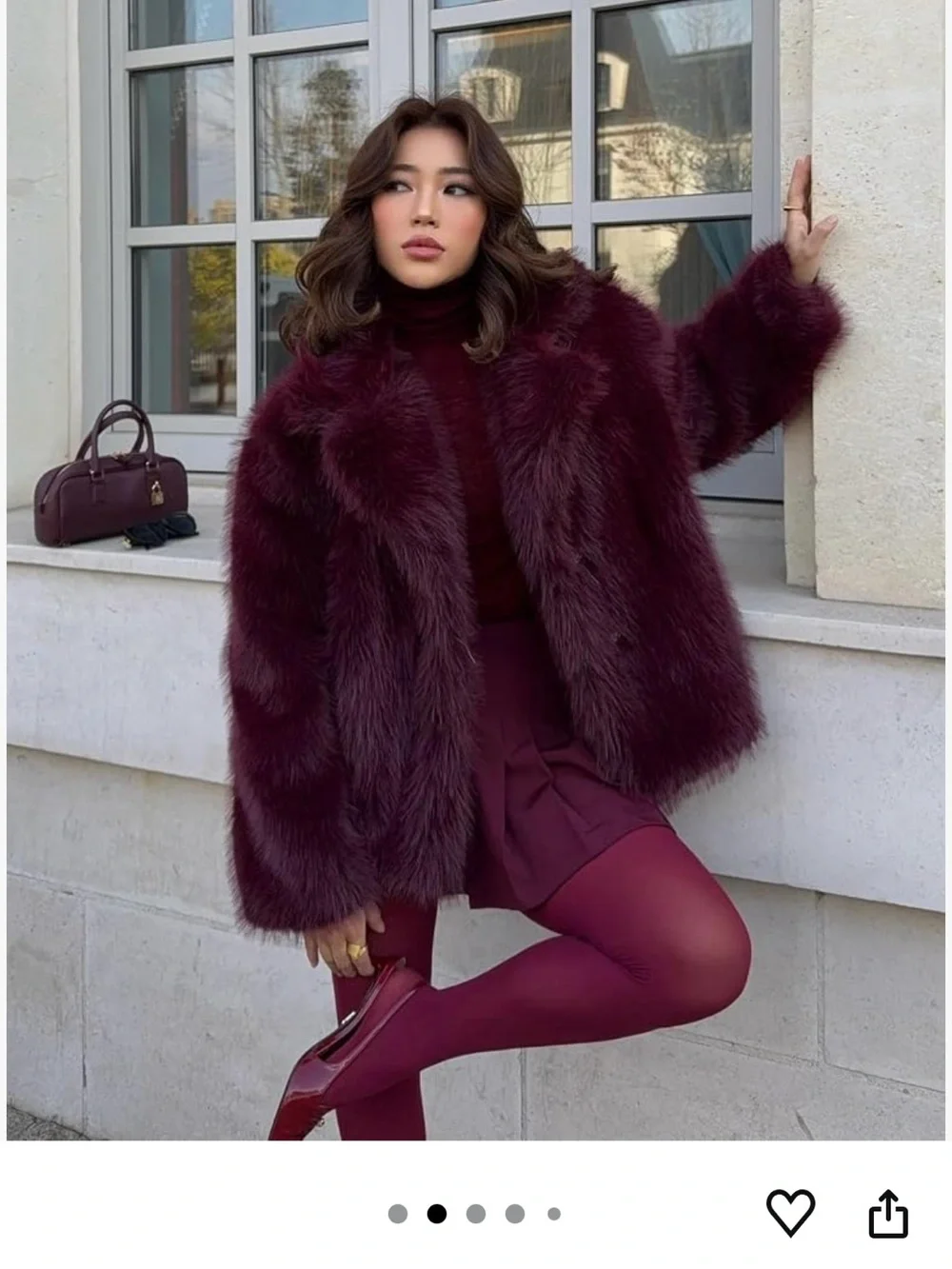Women's Faux Fur Jacket shaggy Burgundy Plush Coat